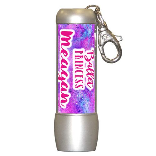 Personalized flashlight personalized with splatter paint pattern and the sayings "ballet princess" and "Meagan"