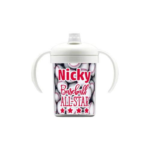 Personalized sippycup personalized with baseballs pattern and the sayings "baseball all-star" and "Nicky"