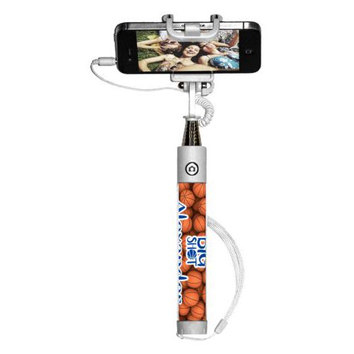 Personalized selfie stick personalized with basketballs pattern and the sayings "big shot" and "Alexander"