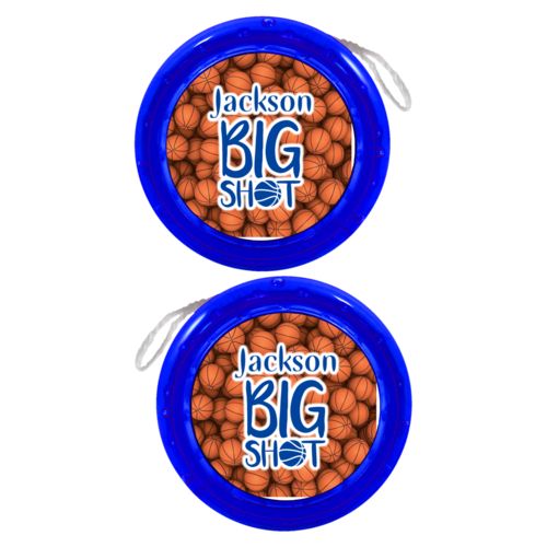 Personalized yoyo personalized with basketballs pattern and the sayings "big shot" and "Jackson"