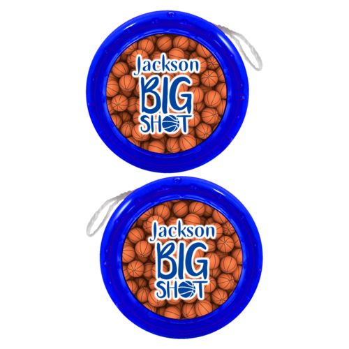 Personalized yoyo personalized with basketballs pattern and the sayings "big shot" and "Jackson"