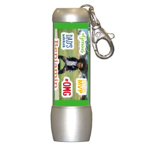Personalized flashlight personalized with photo and the sayings "Benjamin" and "Dad's Sidekick" and "#omg" and "#Genius" and "Future MVP"