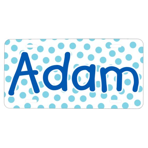 Custom car plate personalized with dotted pattern and the saying "Adam"
