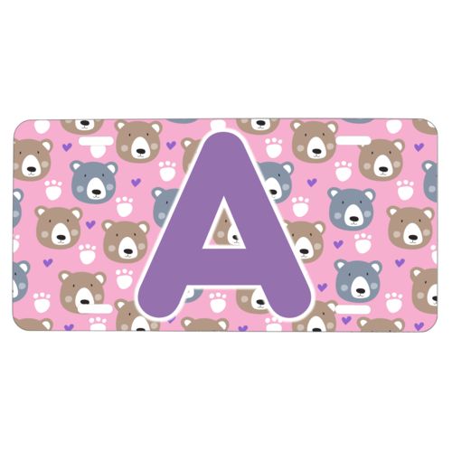 Custom front license plate personalized with bears pattern and the saying "A"