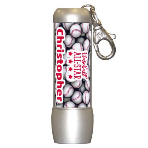 Personalized flashlight personalized with baseballs pattern and the sayings "baseball all-star" and "Christopher"