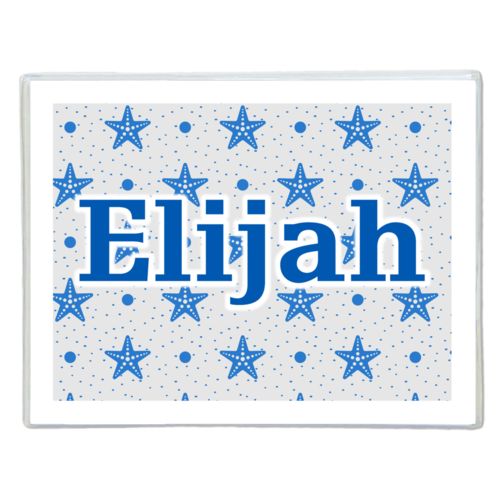 Personalized note cards personalized with blue starfish pattern and the saying "Elijah"