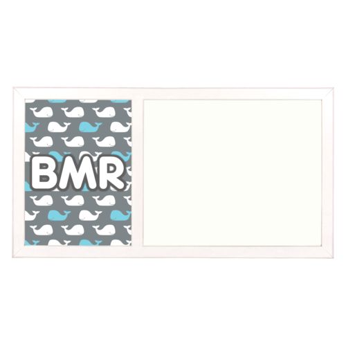 Personalized white board personalized with whales pattern and the saying "BMR"