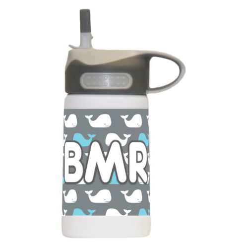 Kids bottle personalized with whales pattern and the saying "BMR"