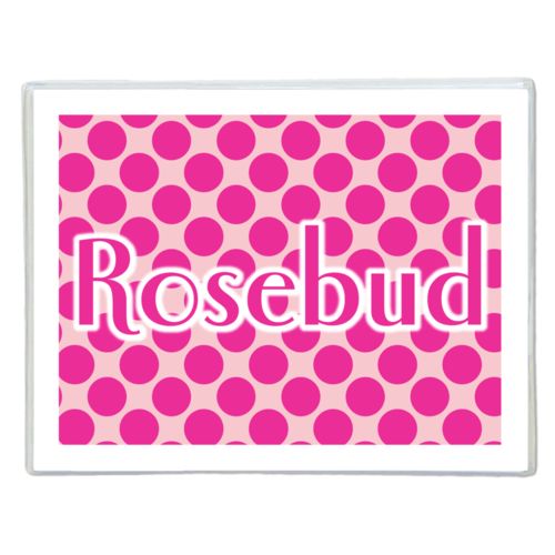 Personalized note cards personalized with dots pattern and the saying "Rosebud"