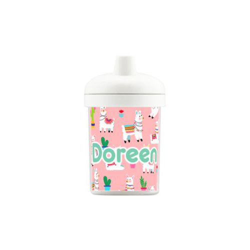 Personalized toddlercup personalized with animals llama pattern and the saying "Doreen"