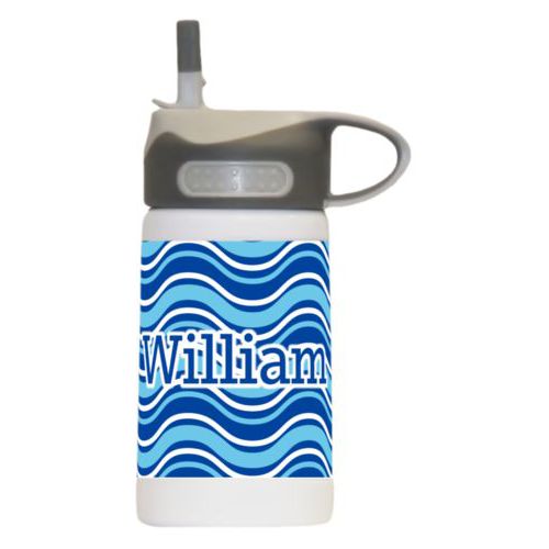 Kids stainless steel water bottle personalized with surge pattern and the saying "William"