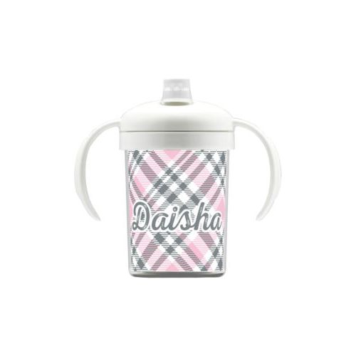 Personalized sippycup personalized with tartan pattern and the saying "Daisha"