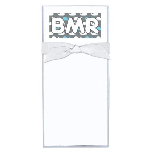 Personalized note sheets personalized with whales pattern and the saying "BMR"