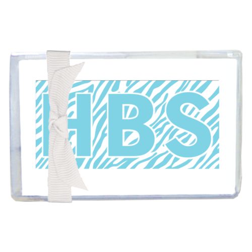 Personalized enclosure cards personalized with zebra skin pattern and the saying "HBS"