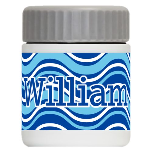 Personalized 12oz food jar personalized with surge pattern and the saying "William"