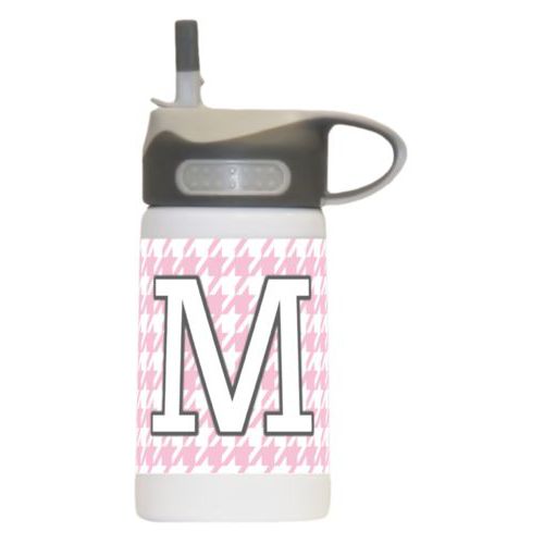 Water bottle for school boy personalized with houndstooth pattern and the saying "M"
