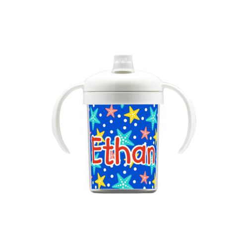 Personalized sippycup personalized with starfish pattern and the saying "Ethan"