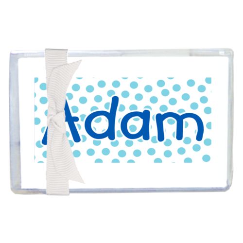 Personalized enclosure cards personalized with dotted pattern and the saying "Adam"