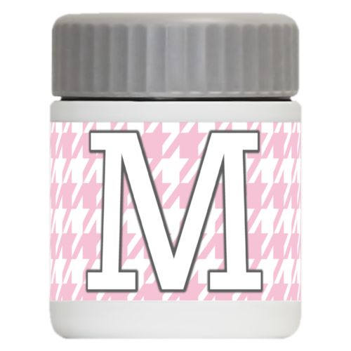 Personalized 12oz food jar personalized with houndstooth pattern and the saying "M"