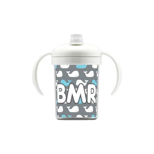 Personalized sippycup personalized with whales pattern and the saying "BMR"