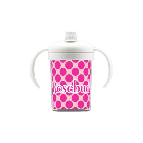 Personalized sippycup personalized with dots pattern and the saying "Rosebud"