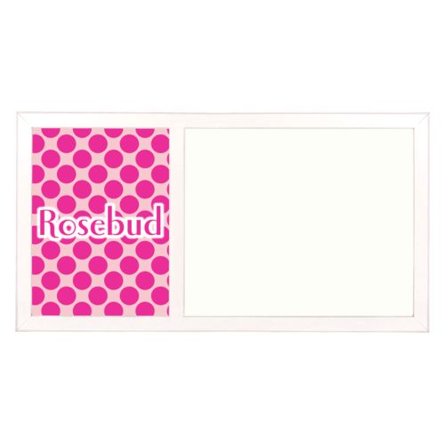 Personalized white board personalized with dots pattern and the saying "Rosebud"