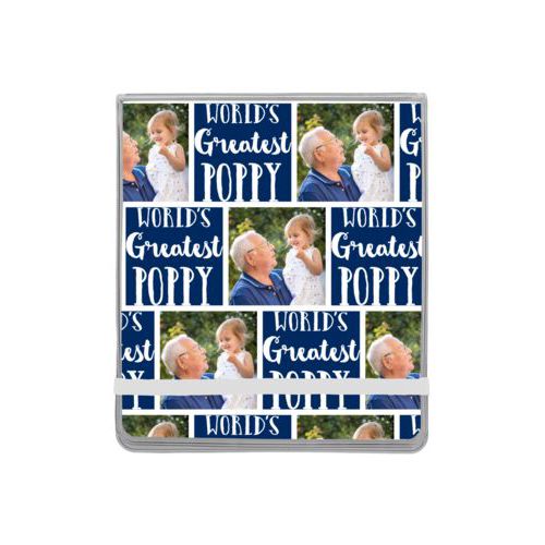 Personalized manicure set personalized with a photo and the saying "World's Greatest Poppy" in navy blue and white