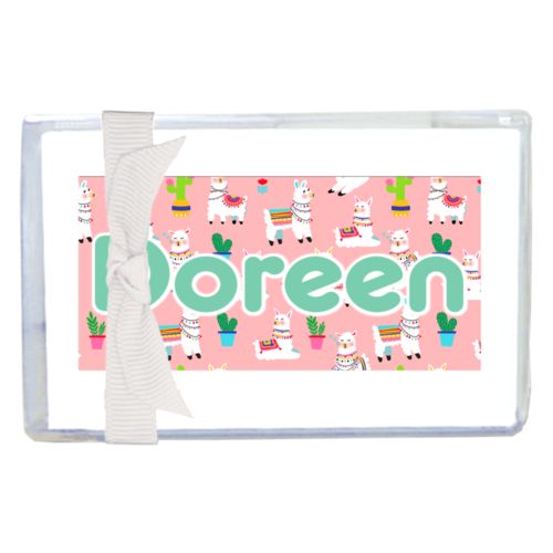 Personalized enclosure cards personalized with animals llama pattern and the saying "Doreen"