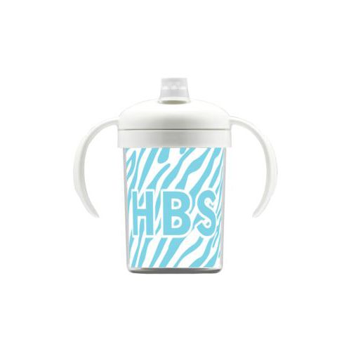 Personalized sippycup personalized with zebra skin pattern and the saying "HBS"