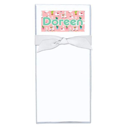 Personalized note sheets personalized with animals llama pattern and the saying "Doreen"