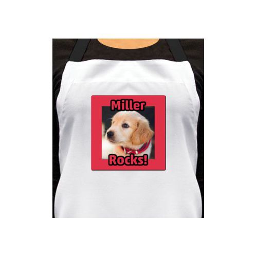 Personalized apron personalized with photo and the sayings "Miller" and "Rocks!"