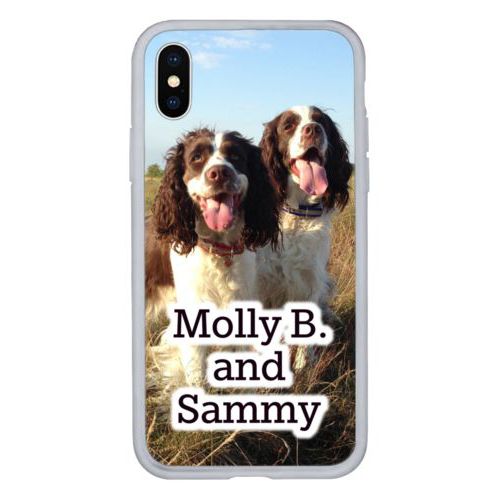 Personalized iphone x case personalized with photo and the saying "Molly B. and Sammy"