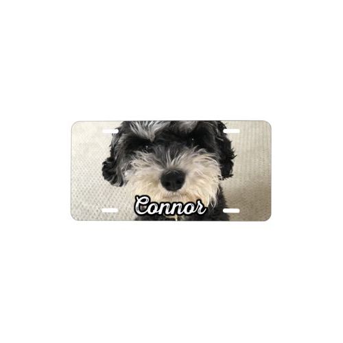 Custom car plate personalized with photo and the saying "Connor"