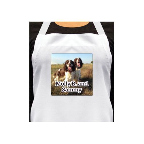 Personalized apron personalized with photo and the saying "Molly B. and Sammy"
