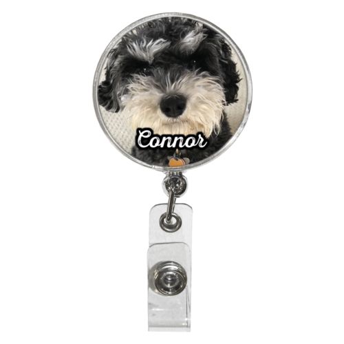Personalized badge reel personalized with photo and the saying "Connor"