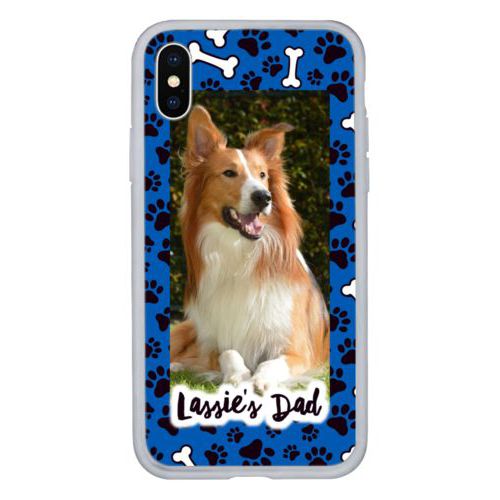 Personalized iphone x case personalized with evidence pattern and photo and the saying "Lassie's Dad"