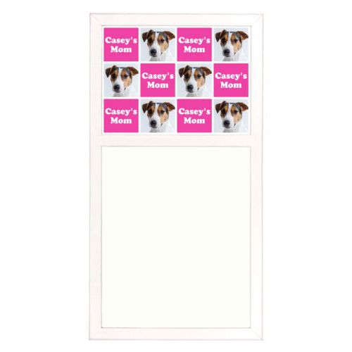 Personalized white board personalized with a photo and the saying "Casey's Mom" in juicy pink and white
