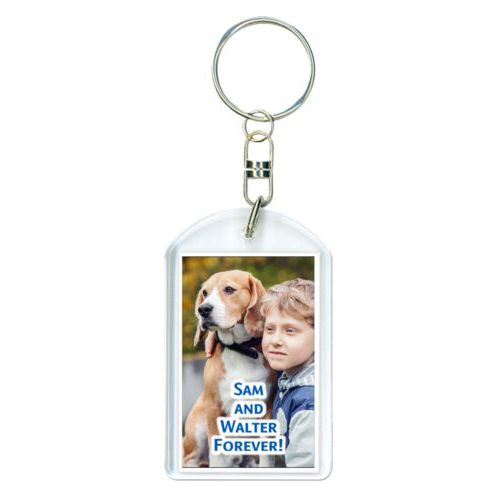 Personalized keychain personalized with photo and the saying "Sam and Walter Forever!"