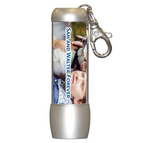Personalized flashlight personalized with photo and the saying "Sam and Walter Forever"
