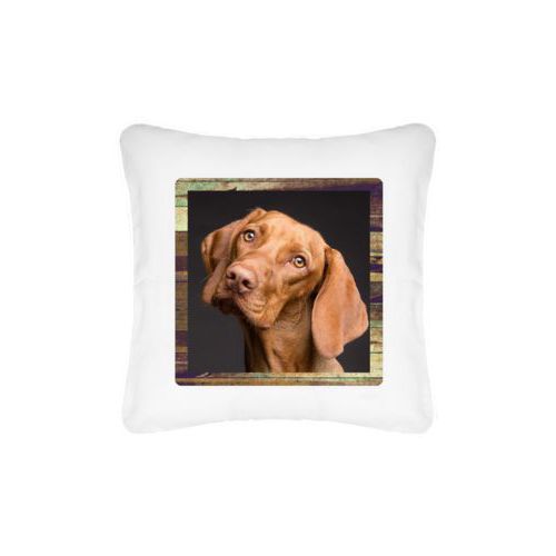 Personalized pillow personalized with brown rustic pattern and photo