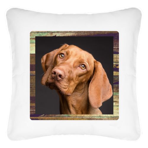 Personalized pillow personalized with brown rustic pattern and photo