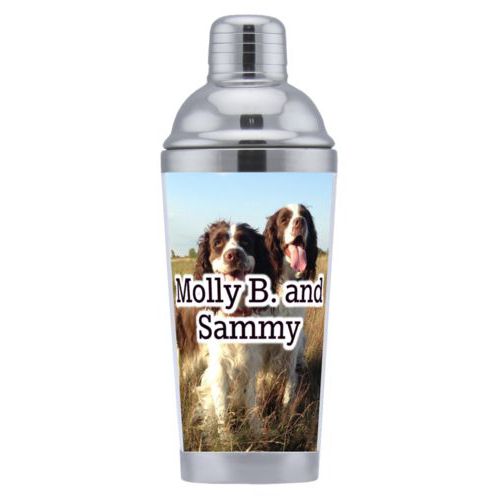 Cocktail shaker personalized with photo and the saying "Molly B. and Sammy"