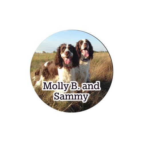 Personalized coaster personalized with photo and the saying "Molly B. and Sammy"