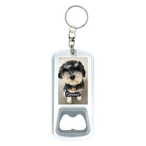 Personalized bottle opener personalized with photo and the saying "Connor"