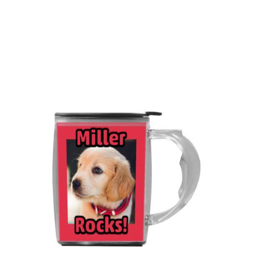 Custom mug with handle personalized with photo and the sayings "Miller" and "Rocks!"
