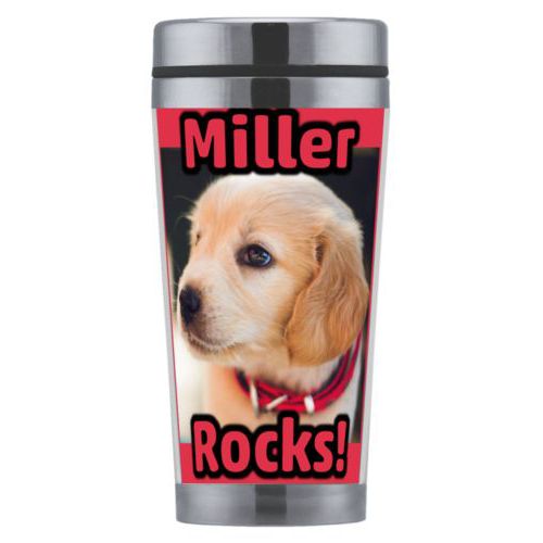 Personalized coffee mug personalized with photo and the sayings "Miller" and "Rocks!"
