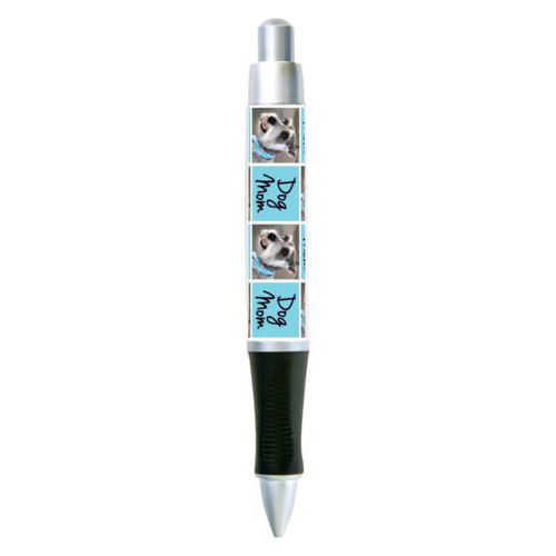 Personalized pen personalized with a photo and the saying "dog mom" in black and sweet teal