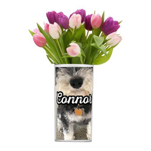 Personalized vase personalized with photo and the saying "Connor"