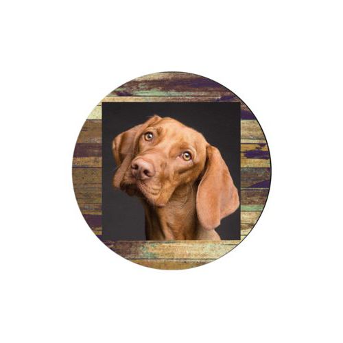 Personalized coaster personalized with brown rustic pattern and photo