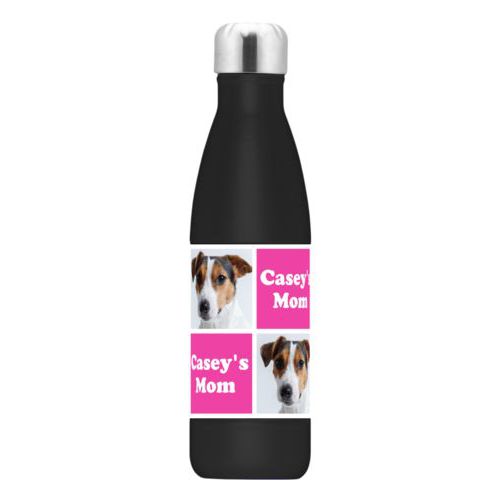 Custom insulated water bottle personalized with a photo and the saying "Casey's Mom" in juicy pink and white